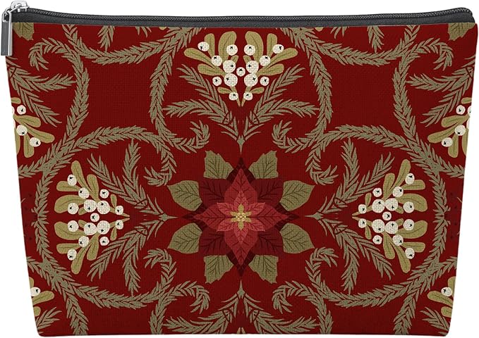 Vintage Red Floral Empty Mahjong Tile Bag 13x7.8 Inch, | Chinoiserie Printed Portable Travel Case Organizer Zipper Pouch for American Mahjong Tiles Game Night Accessories and Gifts