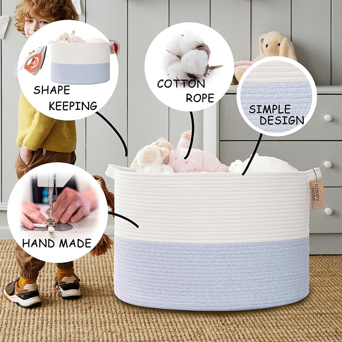 COMFY-HOMI XXXL Large Laundry Basket, Cotton Rope Nursery Woven Basket for Storage, Blanket Baskets Living Room Laundry Hamper, Dog Toy Storage Organizer, Home Decor