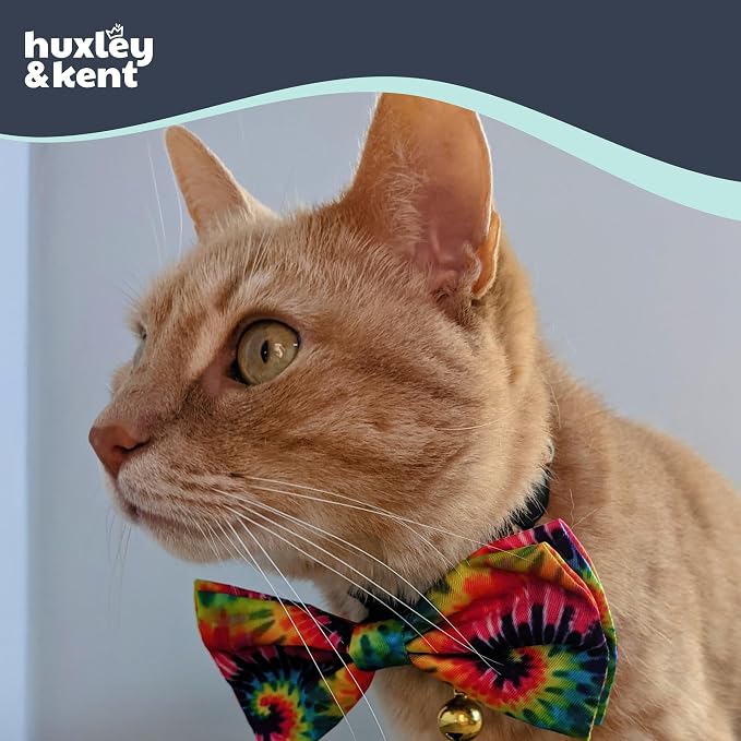 Huxley & Kent Pet Bow Tie for Dogs & Cats, Woodstock Tie Dye, Small/Medium | Hook & Loop Attaches to Any Collar, Soft Polyester, Lightweight & Machine Washable, Perfect for Holidays & Photos