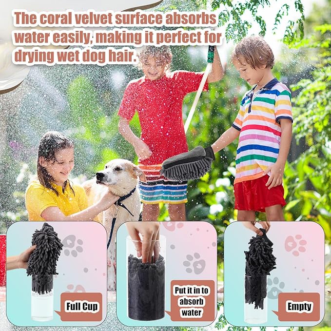 Teenyyou 2 Pcs Dog Towel Mitt Dry Bath Gloves Chenille Microfiber Paws Clean Pet Hair Washing Gloves Dog Grooming Mitts Bath Supplies for Cats Rabbits Horses Suitable for Long/Short/Poodle Fur(Grey)