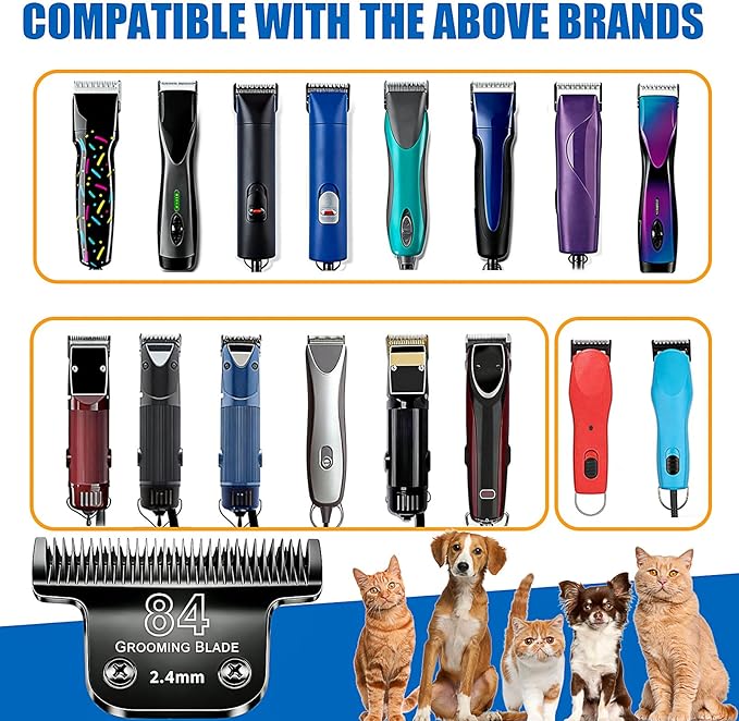 Dog Grooming Replacement Blades Compatible with Andis Dog Clippers,Most OsterA5, Wahl KM Series Pet Clippers for Animal Dog,Cat,Horse (Black-T84-2PCS)