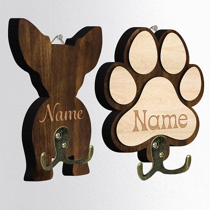 Personalized Dog Leash Holder for Wall, Dog Breed Harness Hanger Organizer, Holder Wall Mount for Key, Collar, Harness, Pet Paw Leash Hooks for Entrance Living Room Kitchen, Pet Lover Gift