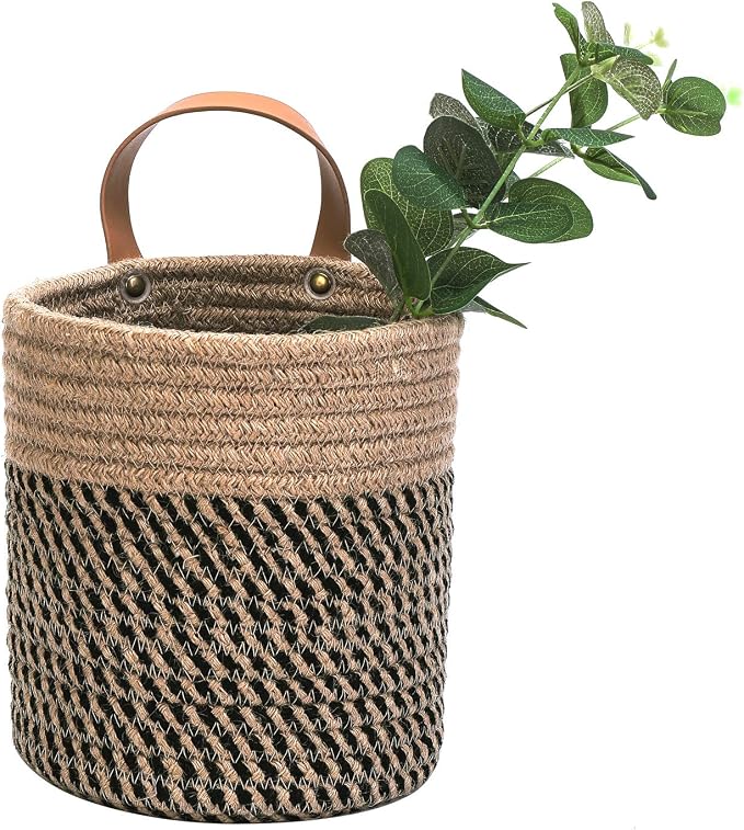 Wall Hanging Storage Baskets - Small Cotton Rope Woven Closet Storage Bins-Shelf Basket Organizer for Plants, Towels,Toys - 6.3" x 7" (Jute)