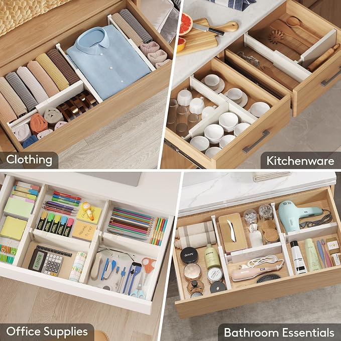 Lifewit 4" High Upgrade Drawer Divider, Adjustable Drawer Organizer Clothes | 20 Pack 11-17" Expandable Beige Plastic Drawer Separator for Dresser, Kitchen, Closet, Nursery, Office Organization & Storage