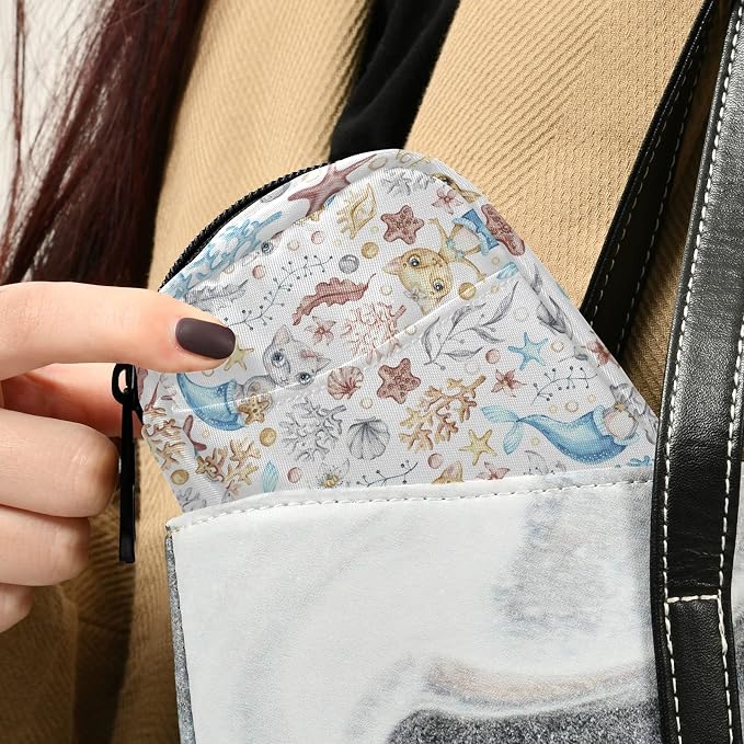 Watercolor Cat Mermaid Pill Box 7 Day Pill Case Travel Pill Organizer Bag with Zipper Portable Weekly Case Compact Size for Vitamin Supplement Holder