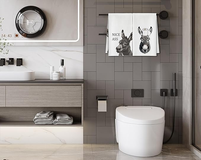 Bath Towels Set of 2, Cute Funny Donkey Dish Towel for Bathroom Spa Kitchen, Nice Ass Decorative Hand Towels, Fast Drying Tea Towel, Farmhouse Housewarming Xmas Gifts for Women Mom -B25