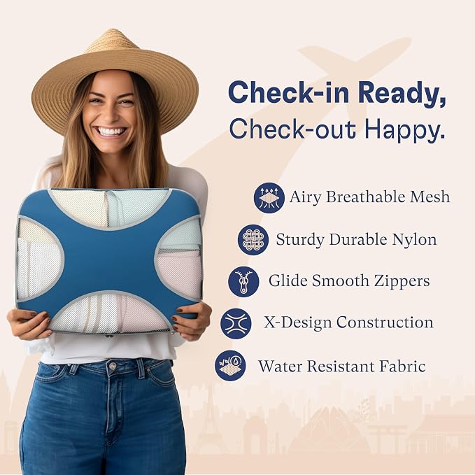 Shacke 8 Set Packing Cubes for Travel, Shoe & Toiletry Bags (Navy Blue) | Complete Suitcase Organizer Bags Set: 4 Luggage Packing Cubes + Laundry, Shoe, Toiletry & Accessories Bags for Any Trip