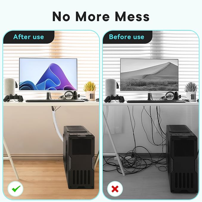 Cable Tidy Sleeve, 13mm(0.51") - 3m(9.84ft)(White) | Cable management tube for PC/TV, self-winding wire tidy organiser for home, office, made of safety PET materials, easy to use