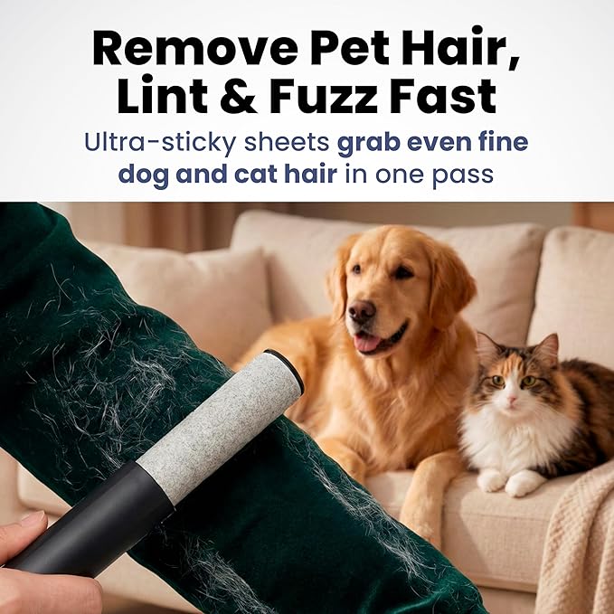 Rubyloo Mini Lint Roller Refills 4 Pack – Replacement Rolls Compatible with Pop & Roll Retractable Travel Lint Roller, Sticky Dog & Cat Hair Remover for Clothes, Travel Essentials for Pet Owners