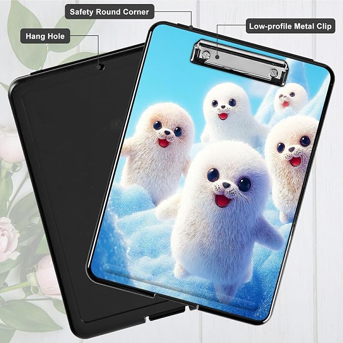 Heavy Duty Storage Clipboard, Slim Nursing Clipboard with Internal Pen Case, Portable File Organizer Case for A4 Letter Size Paper Office Medical Professionals, Snow Sea Lion