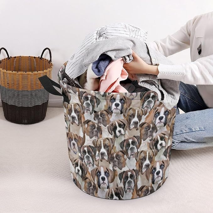 Funny Boxer Dog Face Print Laundry Basket, Cute Pet Dog Laundry Hamper, Dirty Clothes Basket for Boxer Dog Lover, Waterproof Laundry Baskets for Bedroom Bathroom, Gifts for Boxer Dog Mom Owner