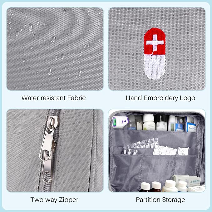 First Aid Bag Empty Medicine Bag Portable Medical Supplies Organizer Bag for Home Traveling Outdoor Hiking Camping Backpacking Cycling (Gray)