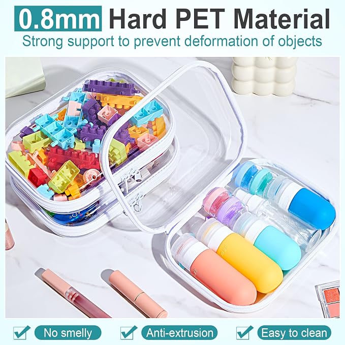 20 Pcs Clear Hard Zipper Case Bulk Hard Shell Plastic Pouch Transparent Double Zippers Toy Storage Organizer Bins for Building Blocks, Puzzles, Cosmetics(7.87 x 5.9 x 2 Inch)