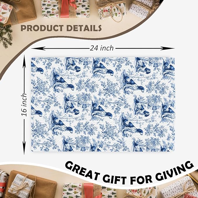 Brittany Spaniel Kitchen Dish Towels,Blue and White Floral Dog Towel Dish Tea Towels, Chinoiserie Decor for Kitchen Bathroom,Spaniel Gifts for Dog Lover Mom Dad,16x24 Inch