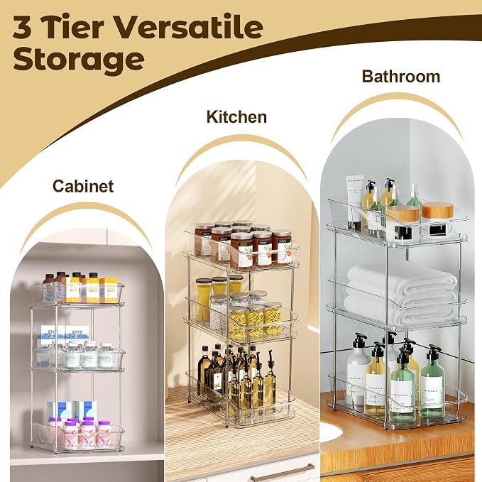 incostar 2 Sets of 3-Tier Bathroom Under Sink Organizers | Pull-Out Storage, With Dividers, Slide-Out Clear Storage, For Cupboard Bathroom Vanities Cabinet