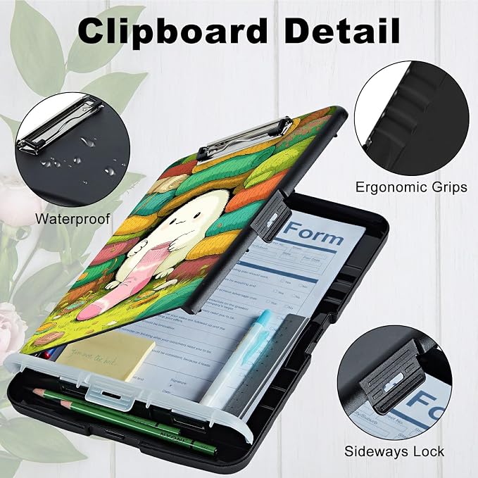 A4 Clipboard with Storage Pen Holder, Clipboards Organizer Nursing Clipboard Foldable File Folder Plastic Clipboard Folio Clip Board for Office Work Classroom Doctor, Sock Pet