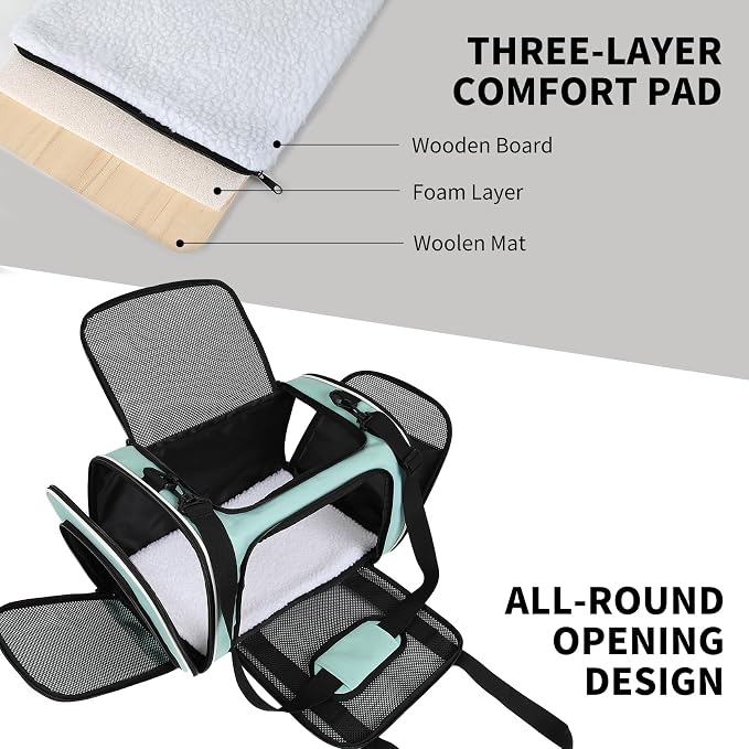 Carriers Soft-Sided Large Pet Carrier for Cats Dogs Small Animals Up to 25Lbs,Top Load Carrier,Ventilated Design,Portable Cat Carrier Airline Approved(X-Large,Green)
