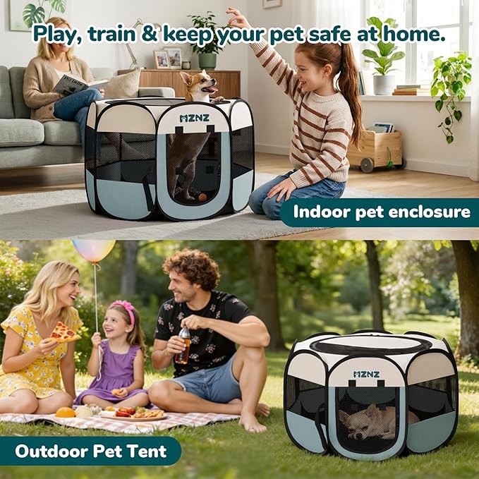 Dog Playpen, Portable Cat Playpen Crate Indoor for Dogs Cats Rabbits, Foldable Small Animal Guinea Pigs Bunny Cage Enclosure for Outdoor, Pop Up Dogs Cats Tent Kennel with Carrying Case, Grey