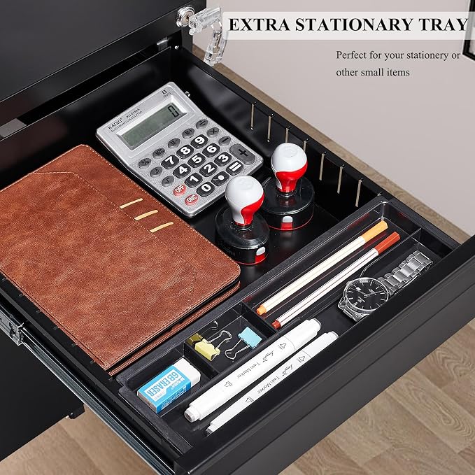 3-Drawer Mobile File Cabinets Rolling Metal Filing Cabinet for Legal & Letter File Anti-tilt Design with Lock Under Desk Office Drawers,Requires Assembly,Black