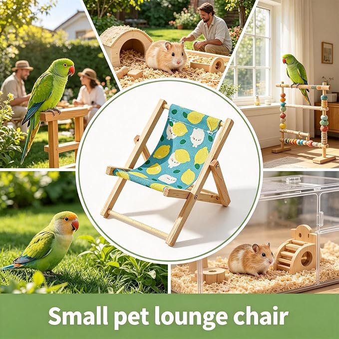 Small Pet Lounge Chair Recliner – Habitat Furniture Decor | | Mini Wooden Resting Bed For Guinea Pigs, Hamsters & Bunny; Cute Cage Accessary & Lounge Sofa For Small Animal Enclosure