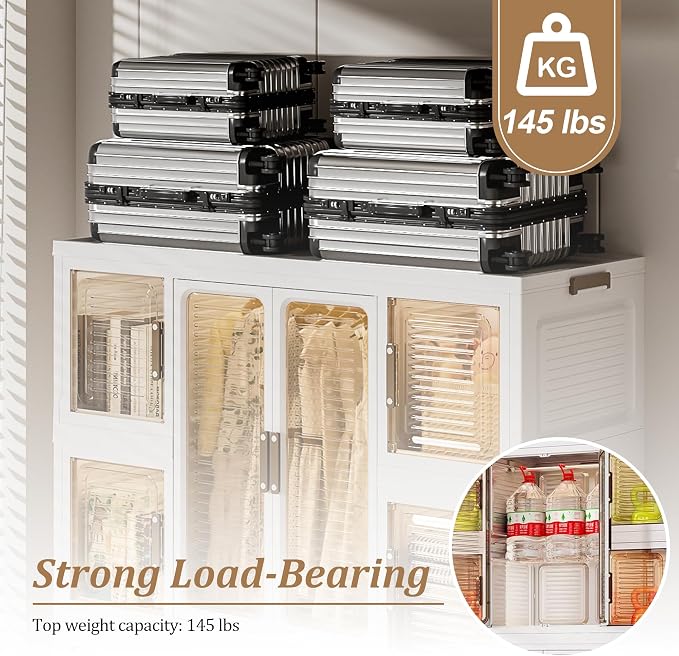Portable Wardrobe Closet Organizer, Large Kids Wardrobe Closet with Magnetic Doors and Wheels, Collapsible Plastic Baby Clothes Storage Cabinet, 8 Cubes and 2 Wardrobes (18.1"D x 40.1"W x 60.2"H)