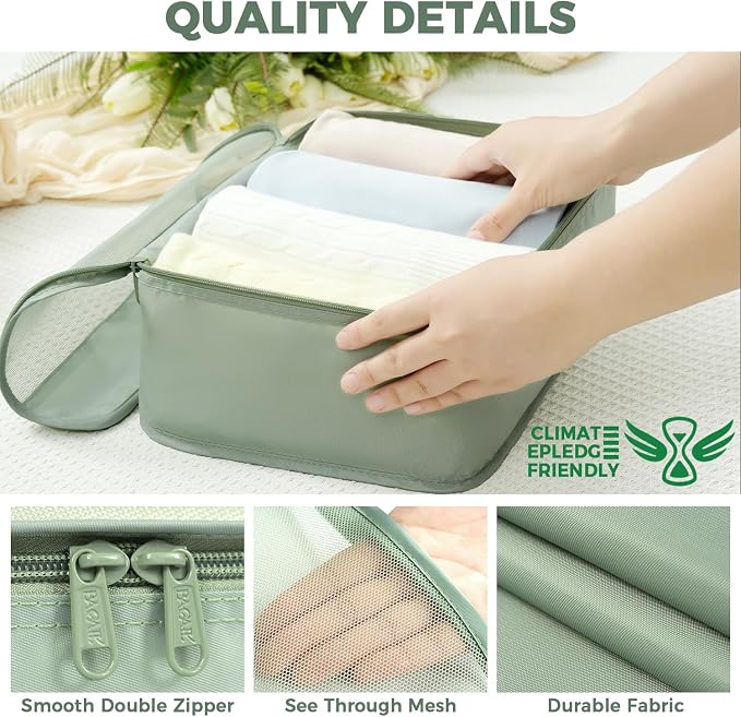BAGAIL 9 Set Packing Cubes with Packing List Luggage Packing Organizers for Travel Accessories (Matcha Green)