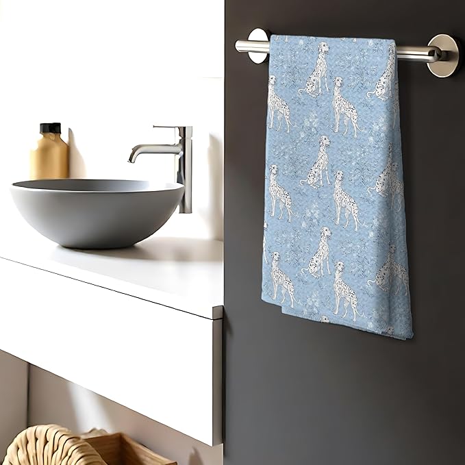 Blue Chinoiserie Dalmation Floral Kitchen Towels,Dalmation Dog Gifts Decorative Hand Towels,Blue and White Grandmillennial Botanical Dog Floral Dish Tea Towels for Kitchen Bathroom, 16x24 Inch