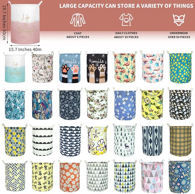 Merdes 19.7’’ Waterproof Foldable Laundry Hamper, Dirty Clothes Laundry Basket, Linen Bin Storage Organizer for Toy Collection (Life Pink)