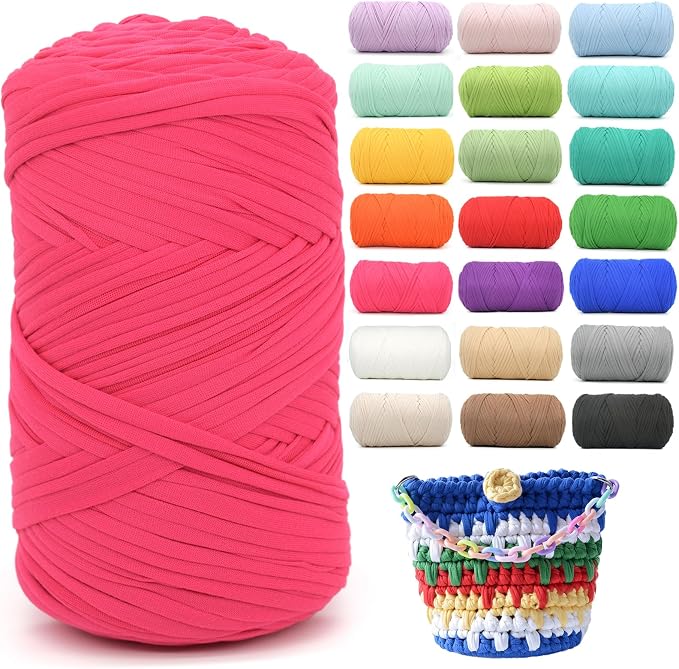 400g Tshirt Yarn for Crochet,Hot Pink T Shirt Soft Elastic Fabric Chunky Thick T-Shirt Crochet Yarn for Crocheting Knitting Beginner Hand Knitting for Bag/DIY Craft/Home Decor-Hot Pink