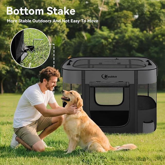 Siedihit 35" Dog Playpen,Cat Puppy Pen, Pet Portable Crate Indoor Outdoor | Durable Travel Camping Use,Foldable Dog Kennel Tent Cage for Rabbit Small Animals with Carrying Case(Dark Grey, Large)