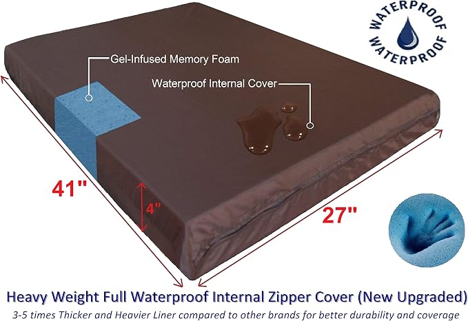 Dogbed4less Large Orthopedic Memory Foam Pet Bed with Heavy Duty Black Canvas Cover, Waterproof Liner, and Extra Replacement Microsuede Antislip Duvet, 41"X27"X4" Inches, Fits 42"X28" Crate.