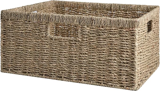 StorageWorks Jumbo Wicker Basket for Orgainzing, Handwoven Seagrass Baskets for Organizing