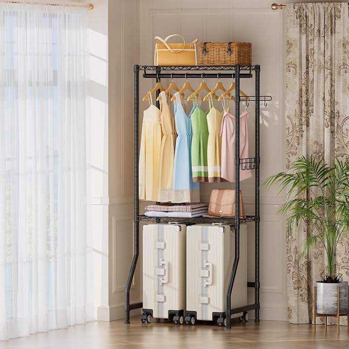 Golpart Laundry Organizer Shelves Over the Washer and Dryer Storage Shelf | Heavy Duty Laundry Room Organization Clothes Drying Rack Adjustable Height Wire Shelving and Wire Basket with Hanger Rod