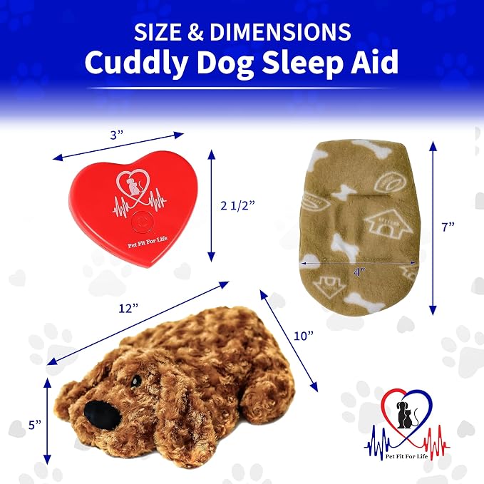 Pet Fit For Life Cuddle Pup Toy with Heartbeat & Heat Pack - 12" Long Small | Heartbeat & Heat Pack with USB Rechargeable Design. Huggable Teddy Bear Texture for Crate Training and Cozy Comfort.