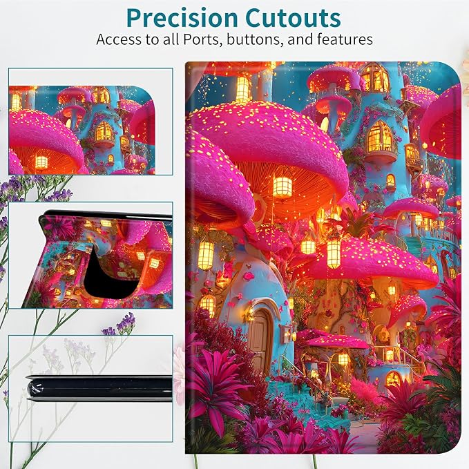 Case for Samsung Galaxy Tab S6 10.5" 2019 SM-T860/T865/T867, 360 Degree Rotating Stand with Multi-Angle Vertical & Horizontal Viewing Shockproof Shell for Women Men, Pink Mushroom Village