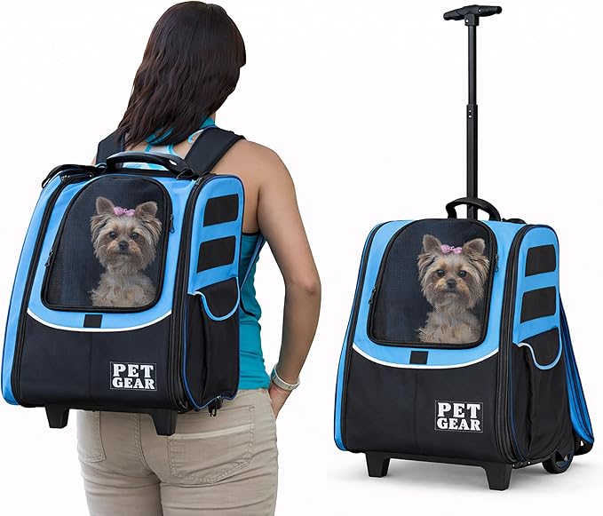 Pet Gear I-GO2 Roller Backpack, Large Traveler, Caribbean Blue | Travel Carrier, Car Seat for Cats/Dogs, Mesh Ventilation, Telescoping Handle, Storage Pouch, Included Tether