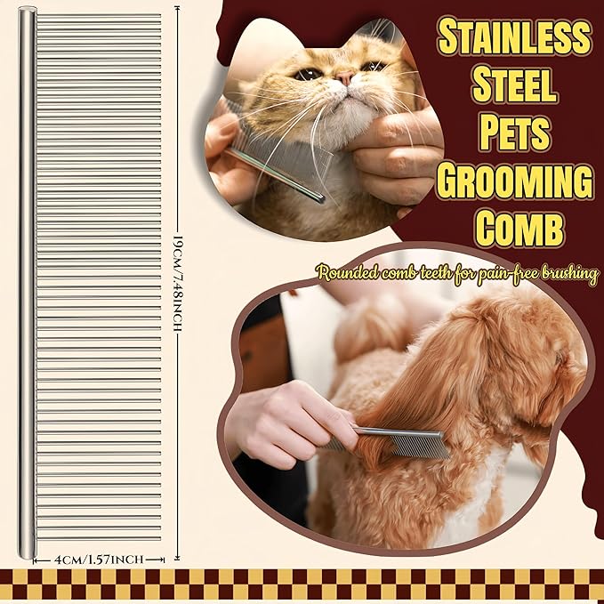 Rake Brush for Dogs, 4-Pack Long-Tooth Undercoat Brush Set, Grooming Rake & Steel Shedding Comb & Double-Sided Teech Comb & for Double Coat German Shepherds Horses