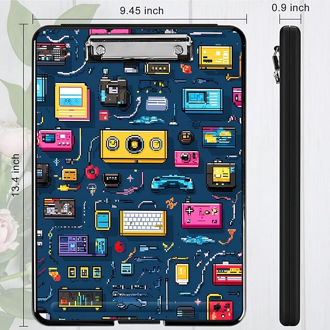 Heavy Duty Storage Clipboard, Slim Nursing Clipboard with Internal Pen Case, Portable File Organizer Case for A4 Letter Size Paper Office Medical Professionals, Retro Radio