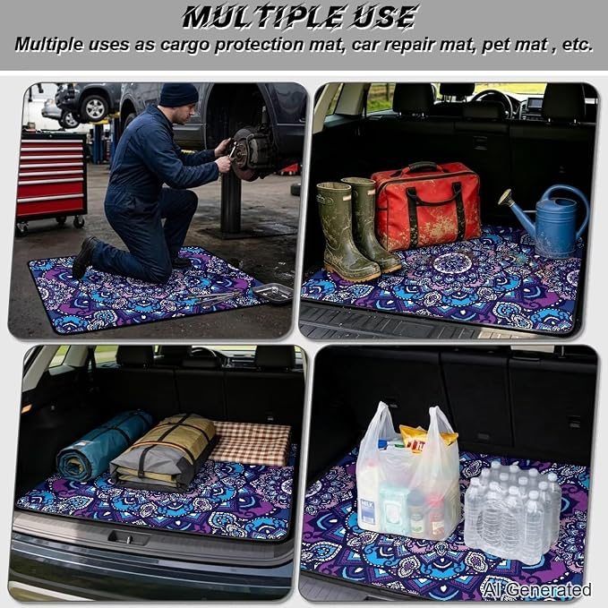 Boho Mandala Print All Weather Trunk Liner 29" x 39", Universal Non Slip Car Trunk Mat for SUV Truck, Washable Durable Pet Friendly Rear Protection Mats
