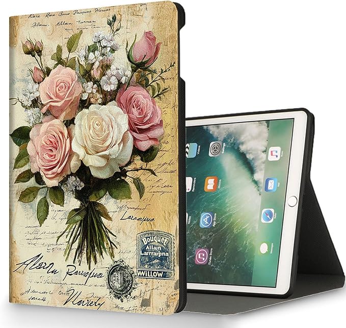 for Microsoft Surface Go 4/3/2/1-10.5" 2021 Tablet Case,Auto Wake/Sleep,Adjustable Stand Protective Cover - Vintage Rose Bouquet