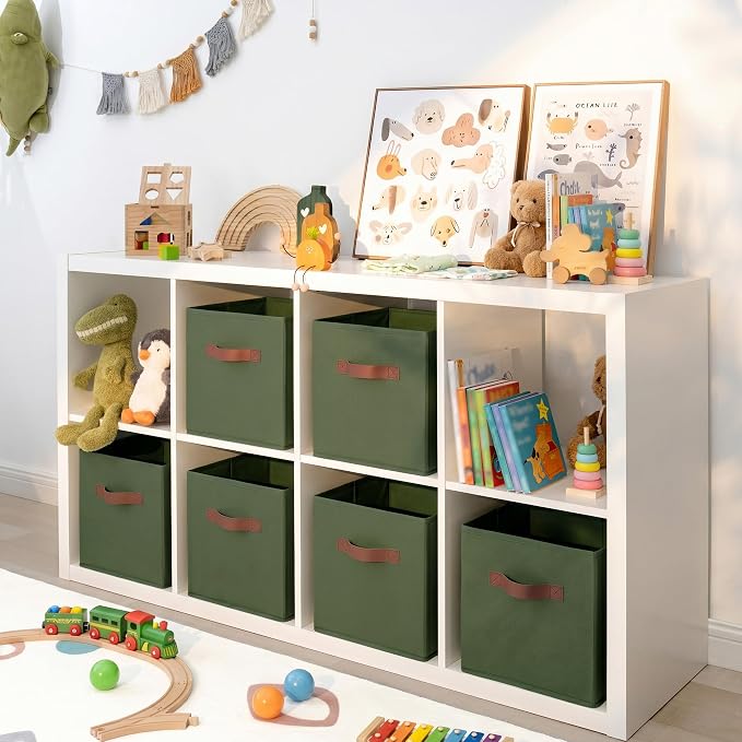 GRANNY SAYS 11 Inch Cube Storage Bins, Cube Organizer, Olive Green, 6-Pack | Collapsible Storage Boxes with Thickened Base Plate, Sturdy Handles, Decorative Baskets for Shelves, Closet
