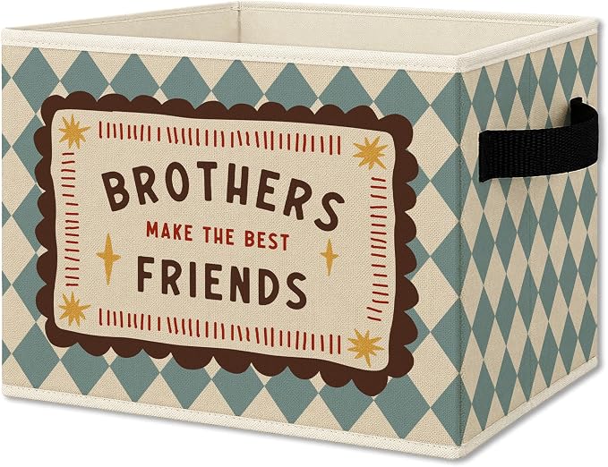 Boy Nursery Playroom Cube Storage Bins with Handles, Brothers Make the Best Friends Collapsible Fabric Storage Basket Boxes Books Clothes Organizer for Kids Boys Room Bedroom Bathroom