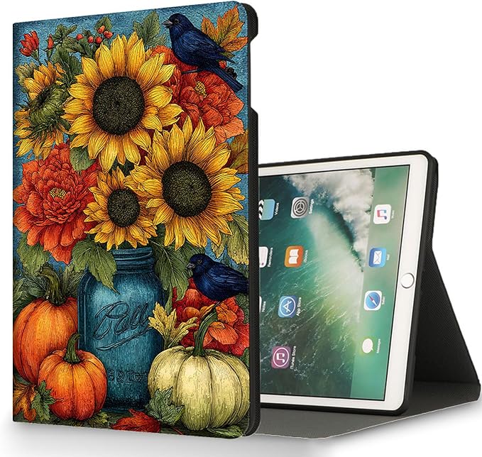 for Microsoft Surface Pro 7 Plus,Surface Pro 7/6/5/4 12.3" Tablet Case,Auto Wake/Sleep,Adjustable Stand Protective Cover - Autumn Sunflower Peony