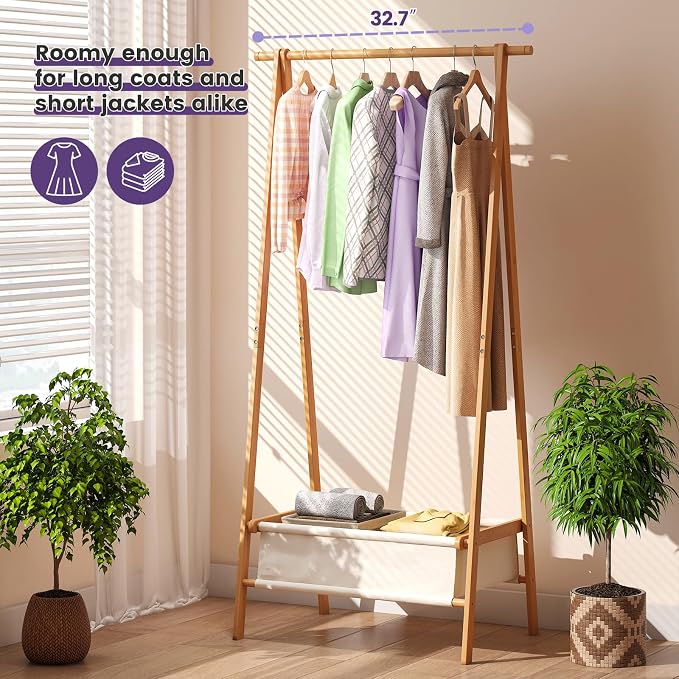 Clothing Rack, Coat Rack Freestanding for Hanging Clothes, Dress up Rack with Storage Basket,Closet Organizer for Hanging Clothes (Tall)