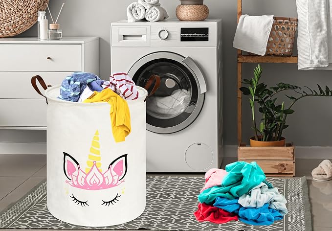 MAIZMZ Baby Waterproof Storage Basket Kids Hamper Nursery Bins Organizer Gift Toy Box Laundry Basket for Women Large Canvas Collapsible Chest for Home/Dorm/Office/Room Decor