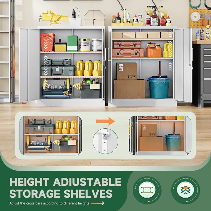 Metal Storage Cabinets with Lock, Small Locker Organizer Steel Cabinets, Adjustable Layers Shelves 2 Doors for Home, Office, Warehouse,Garage,Industrial,Employee Lockers (White-36)