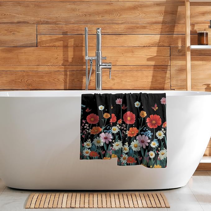 Giwawa Wild Flowers Hand Towel Set of 2 Colorful Boho Floral Moon Phases Towel Spring Summer Botanical Plant Face Towel Quick Drying Dish Wash Cloth for Hotel Bathroom Gym Home Spa Decor