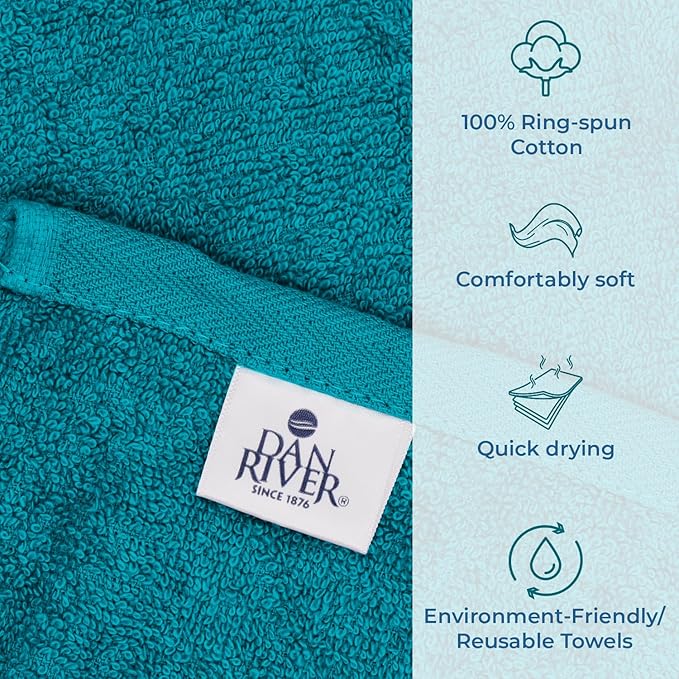 DAN RIVER Dog Towel - Pack of 1, 100% Cotton, 20x40, Ultra Soft 450 GSM, Super Absorbent & Quick Drying Towel for Dogs, Cats, and Other Pets, Teal.