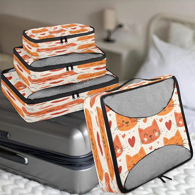 Packing Cubes for Travel, Animals Cats Travel Luggage Packing Organizers for Women Men, Large Custom Toiletries Bag for Cosmetics Toiletries, Valentine's Day