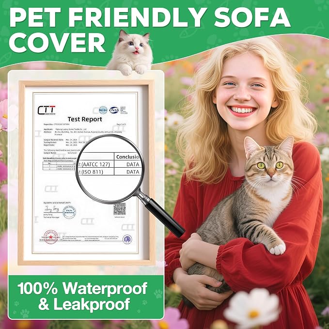 Loiion Cat Scratch Proof Furniture Protector Waterproof Sofa Cover 118"x91" | Pet-Friendly Couch Protector, Anti-Scratch & Anti-Slip Sofa Cover For Cats Dogs Kids, Machine Washable